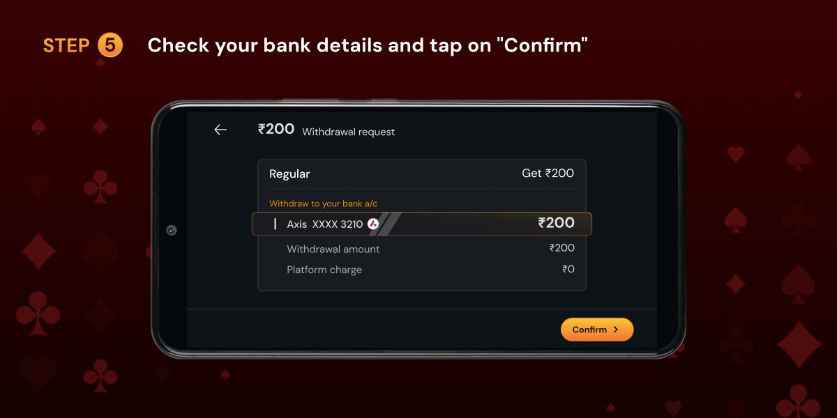Verify bank details and tap Confirm
